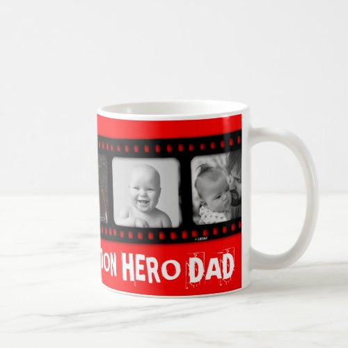 Action hero Dad 5 photos film strip red mug