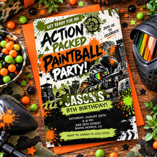 Action Paintball Birthday Party Invitation