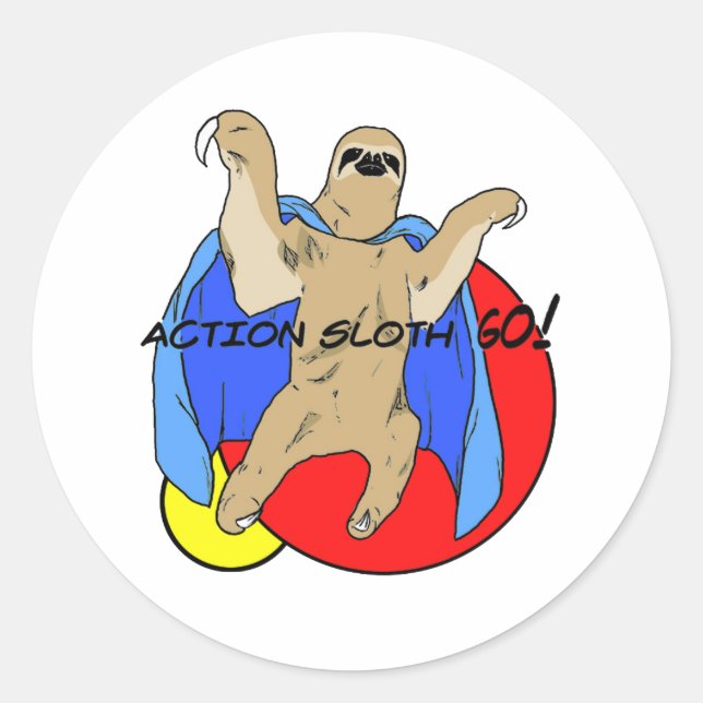 Action Sloth Colored Classic Round Sticker (Front)