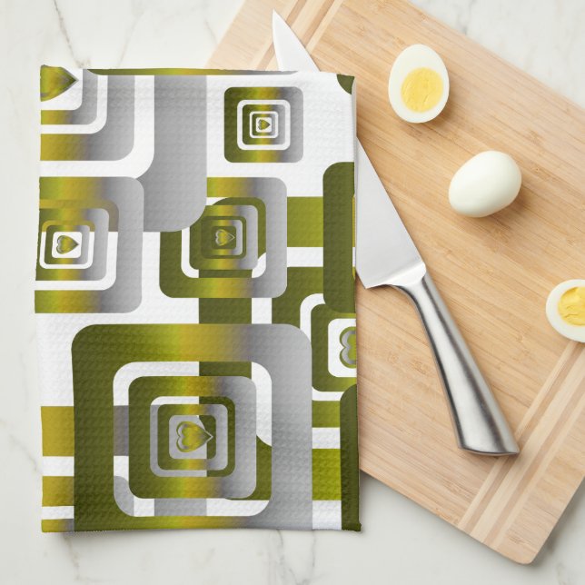 Activate My Heart Pattern Silver Kitchen Towel (Quarter Fold)