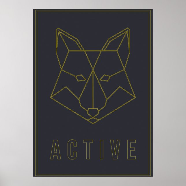 Active affirmation poster yellow origami fox (Front)
