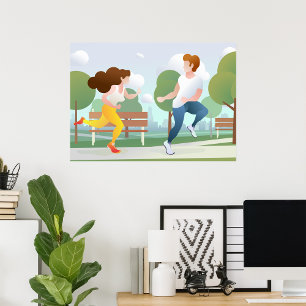 Active Couple Jogging in Nature Poster