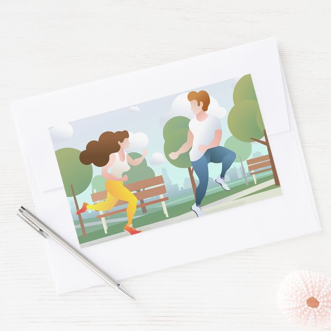 Active Couple Jogging in Nature Rectangular Sticker (Creator Uploaded)