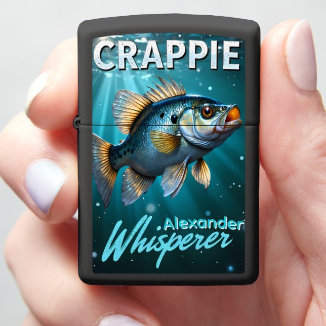Active Crappie Personalized Panfish Angler Zippo Lighter (In Hand)