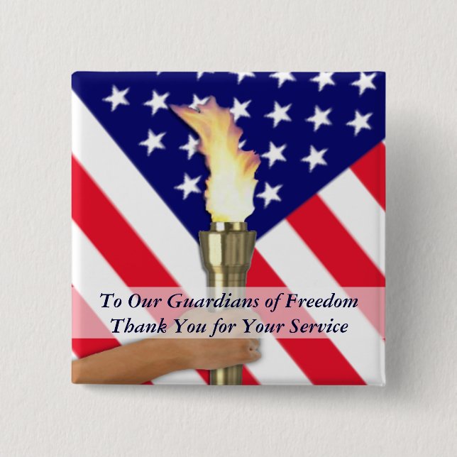 Active Duty Military or Retired Veterans Thank You Pinback Button (Front)