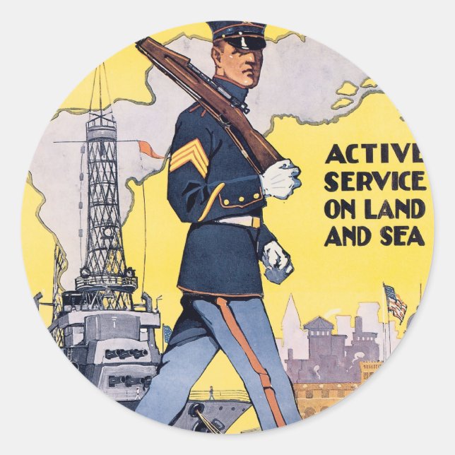 Active Service on Land and Sea Classic Round Sticker (Front)