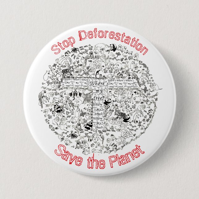 Activism Slogan Stop Deforestation Save the Planet Button (Front)