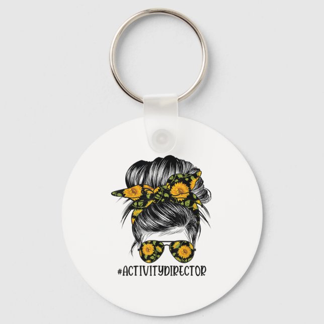 Activity Director Messy Hair Woman Bun Sunflower H Keychain (Front)