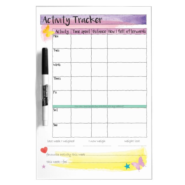 Activity Fitness Exercise Weekly Tracker Chart Dry-Erase Board (Front)