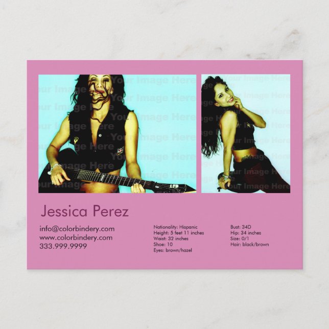 Actor & Model 2 Shot Pink Headshot Comp Postcard (Front)