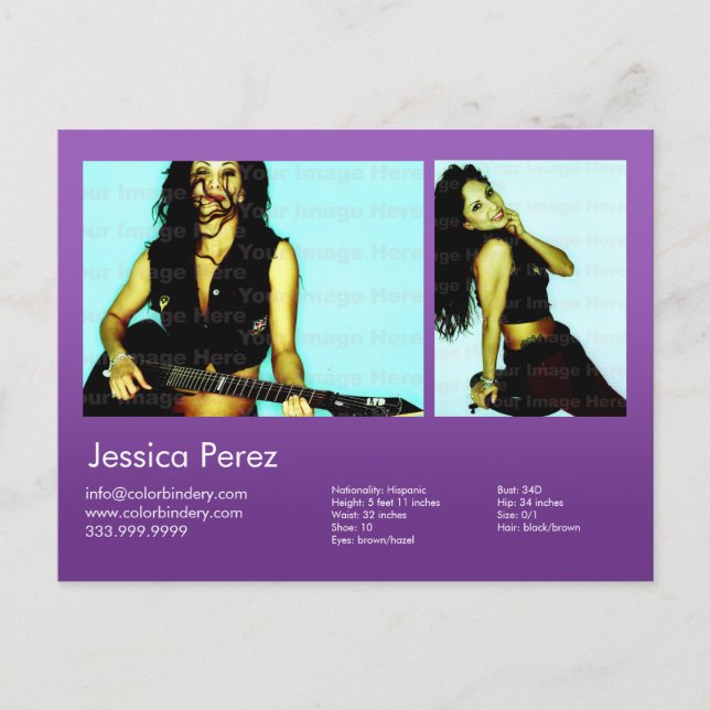 Actor & Model 2 Shot Violet Headshot Comp Postcard (Front)