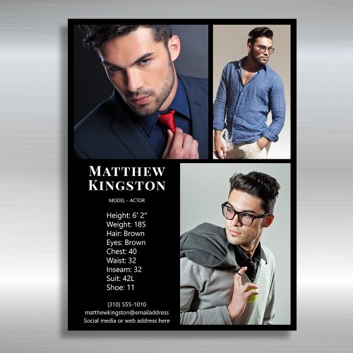 Actor Model 3 Photo Pro Comp Card Template Black