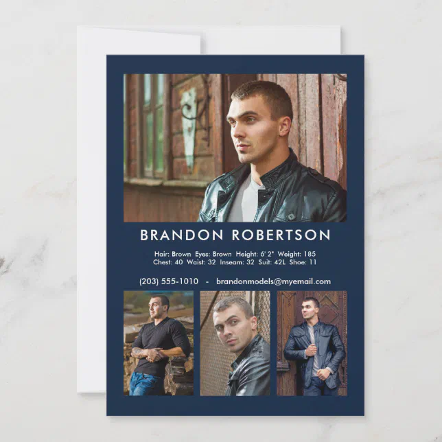 Actor Model 4 Photo 5x7 Comp/Zed Card Template | Zazzle