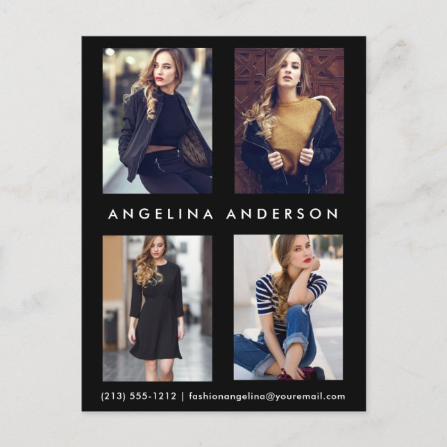 Actor Model 4 Photo Comp Card Postcard Blk (Front)