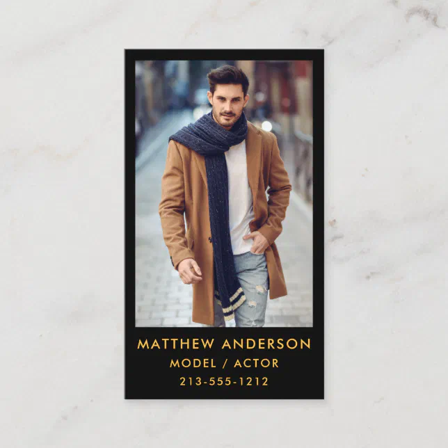 Actor Model Color Photo Business Card - Gold Black | Zazzle