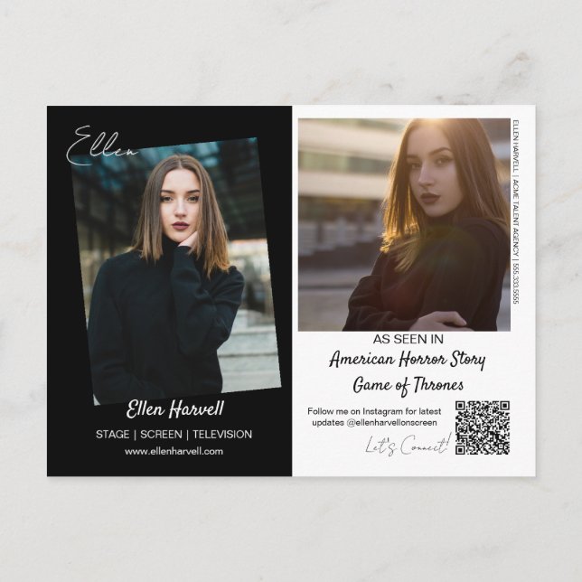 Actor Model Composite 3 Photo Promo Card Postcard (Back)