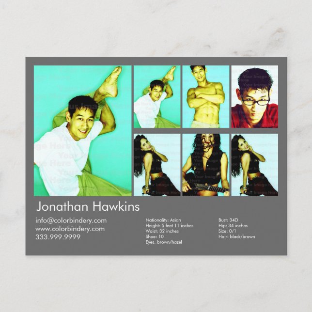 Actor/Model Dark Grey Headshot Card (Front)