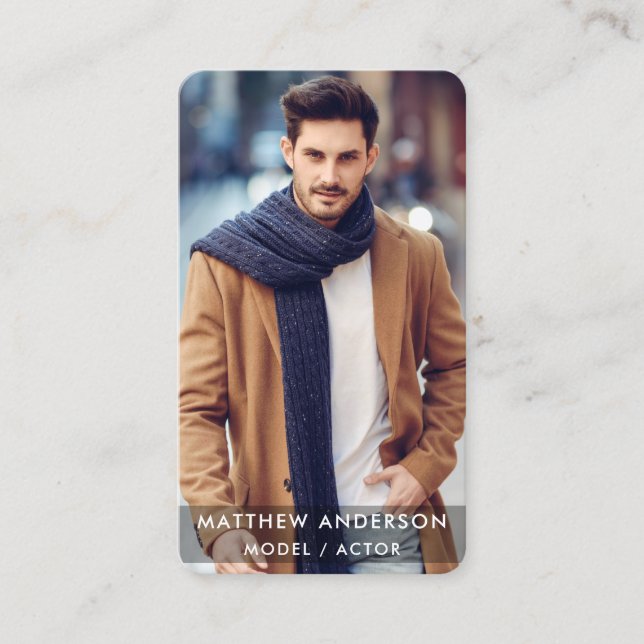 Actor Model Photo Modern Black R Business Card (Front)