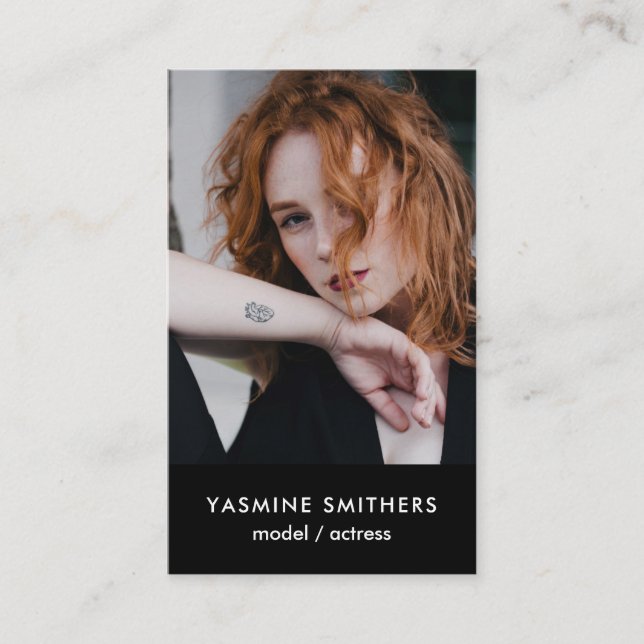 Actor Model Singer Dancer SOCIAL ICON Black Photo Business Card (Front)