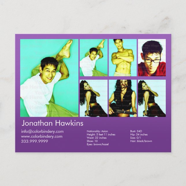 Actor & Model Violet Headshot Comp Postcard (Front)