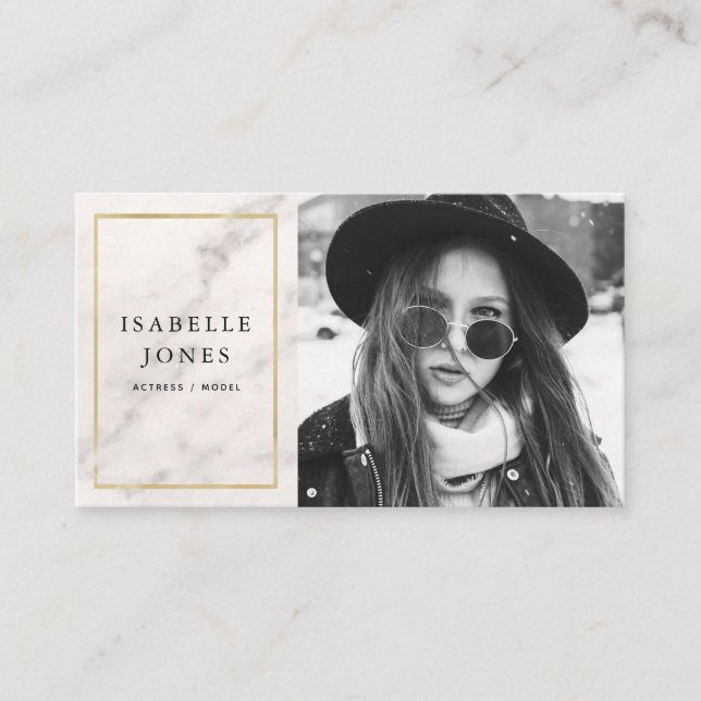 Actor Model White Marble Photo Business Card (Front)