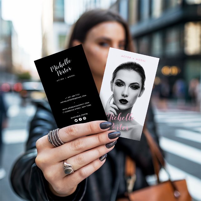 Actor models headshot black and white photo modern business card (Actor models headshot black and white photo modern)