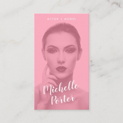 Actor models headshot photo modern pink overlay business card