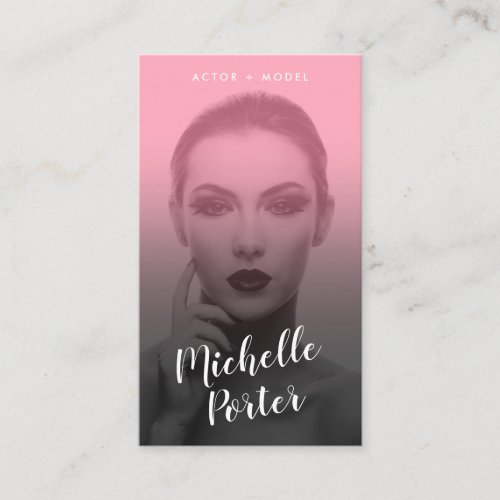 Actor models headshot photo pink black gradient business card