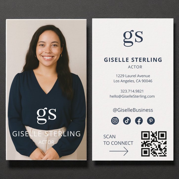 Actor Photo Social Media QR Code Modern Business Card