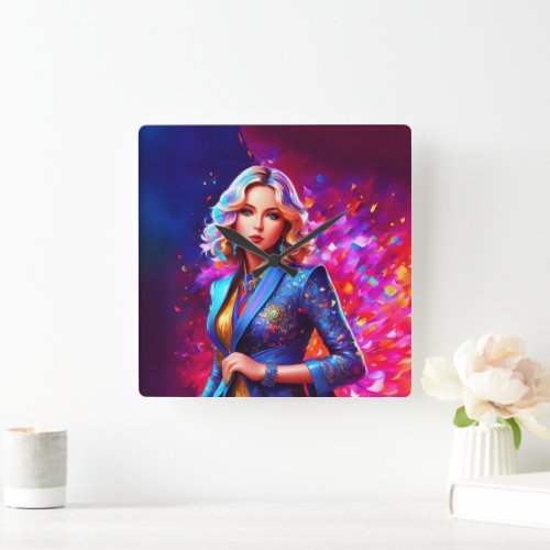 Actor Trendy Lovely Colorful Shiny Chic Media Square Wall Clock