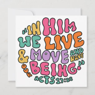 Acts 17:28 Hand Lettering Colorful Typography Holiday Card