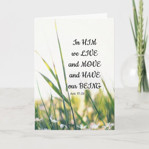 Acts 1728 In Him we Live and Move Bible Verse Card