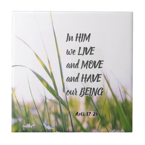 Acts 1728 In Him we Live and Move Bible Verse  Ceramic Tile