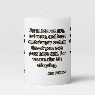 Acts 17:28 KJV Bible Verse Pillar Candle
