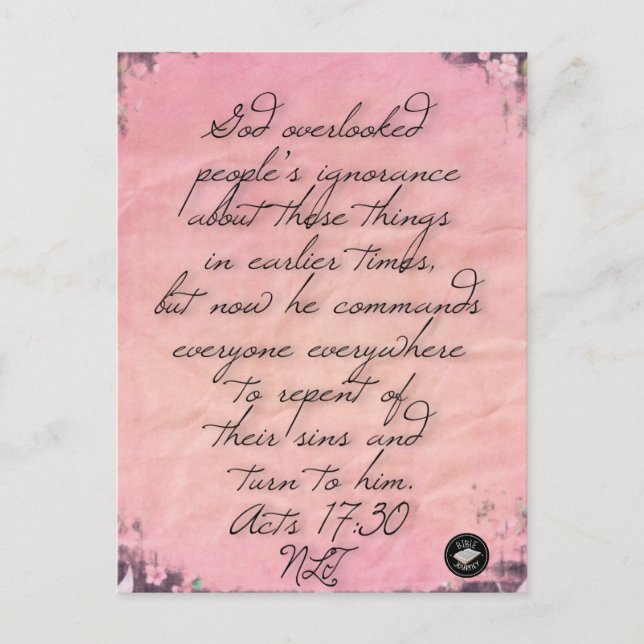 Acts 17:30 Bible Verse Memory Card-Postcard Postcard (Front)