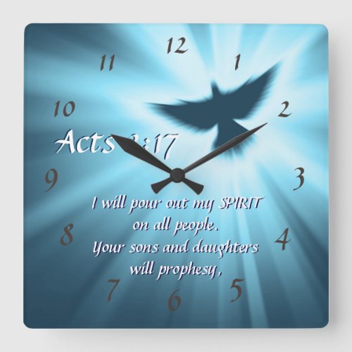 Acts 217 I will pour out My Spirit Bible Verse Square Wall Clock