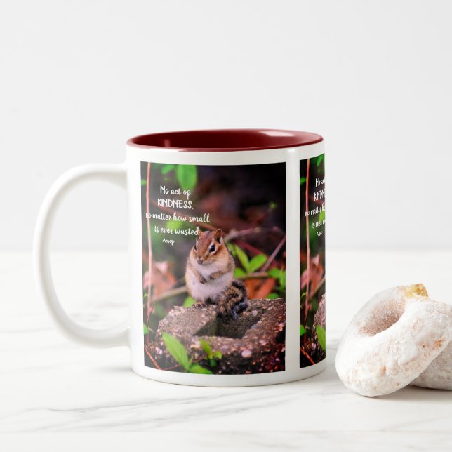 Acts Of Kindness Inspirational Quote Chipmunk   Two-Tone Coffee Mug (With Donut)