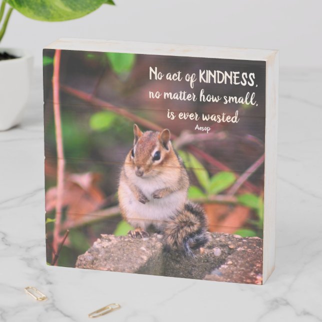 Acts Of Kindness Inspirational Quote Chipmunk Wooden Box Sign (In Situ Horizontal)