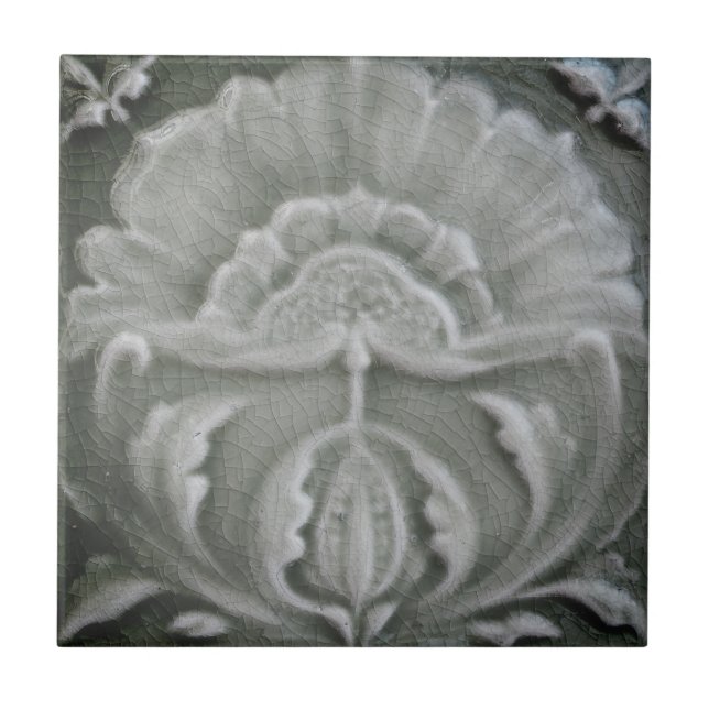 Actual picture white flower, rustic, vintage ceramic tile (Front)