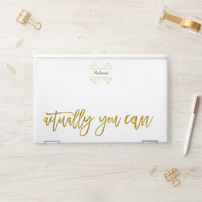 Actually You Can Motivational Quote Name Gold Leaf Hp Laptop Skin Zazzle Com