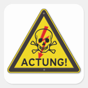 Actung Toxic Skull and Crossbones Warning Sign Square Sticker
