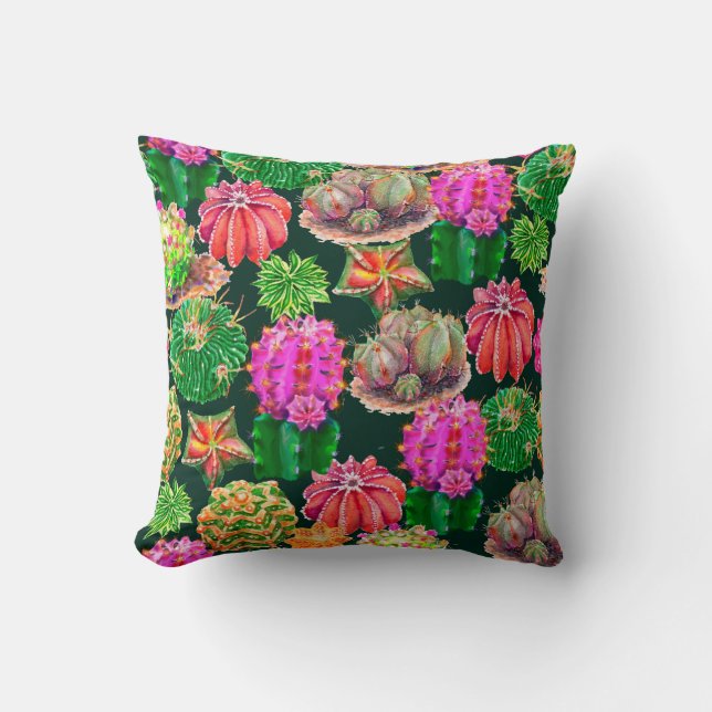 ?actus seamless floral pattern background, wallpap throw pillow (Front)