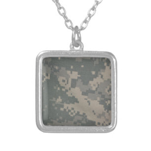 Acu Pattern Camouflage Troops Digital Art Peace Silver Plated Necklace