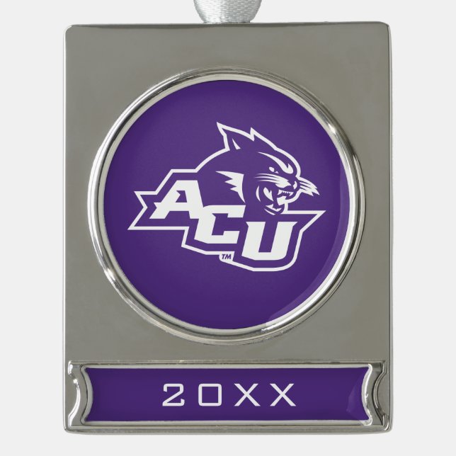 ACU Primary Logo Silver Plated Banner Ornament (Front)