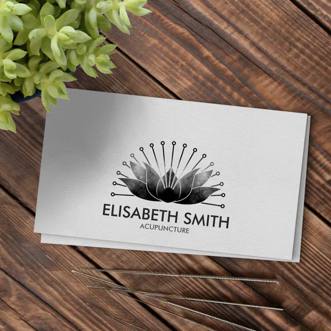 Acupuncture Lotus Black Watercolor Business Card | Zazzle