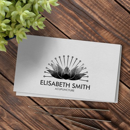 Acupuncture Lotus  Black watercolor Business Card