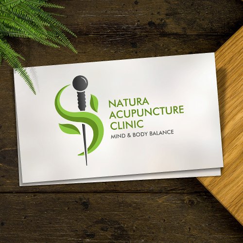 Acupuncture Needle and Leaves Business Card