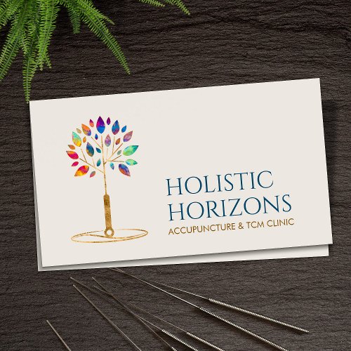 Acupuncture Needle Tree _ colorful leaves Business Card