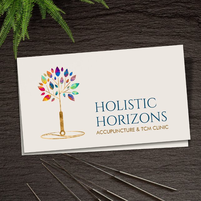 Acupuncture Needle Tree - colorful leaves Business Card (Creator Uploaded)