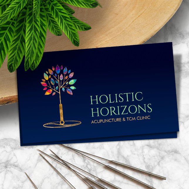 Acupuncture Needle Tree - colorful leaves Business Card (Creator Uploaded)
